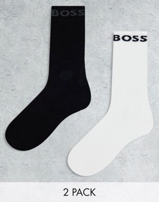 Boss Bodywear 2 pack logo sporty socks in black and white