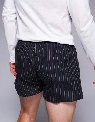 Shop Boss Bodywear 2 Pack Logo Waistband Striped & Plain Woven Boxers In Black