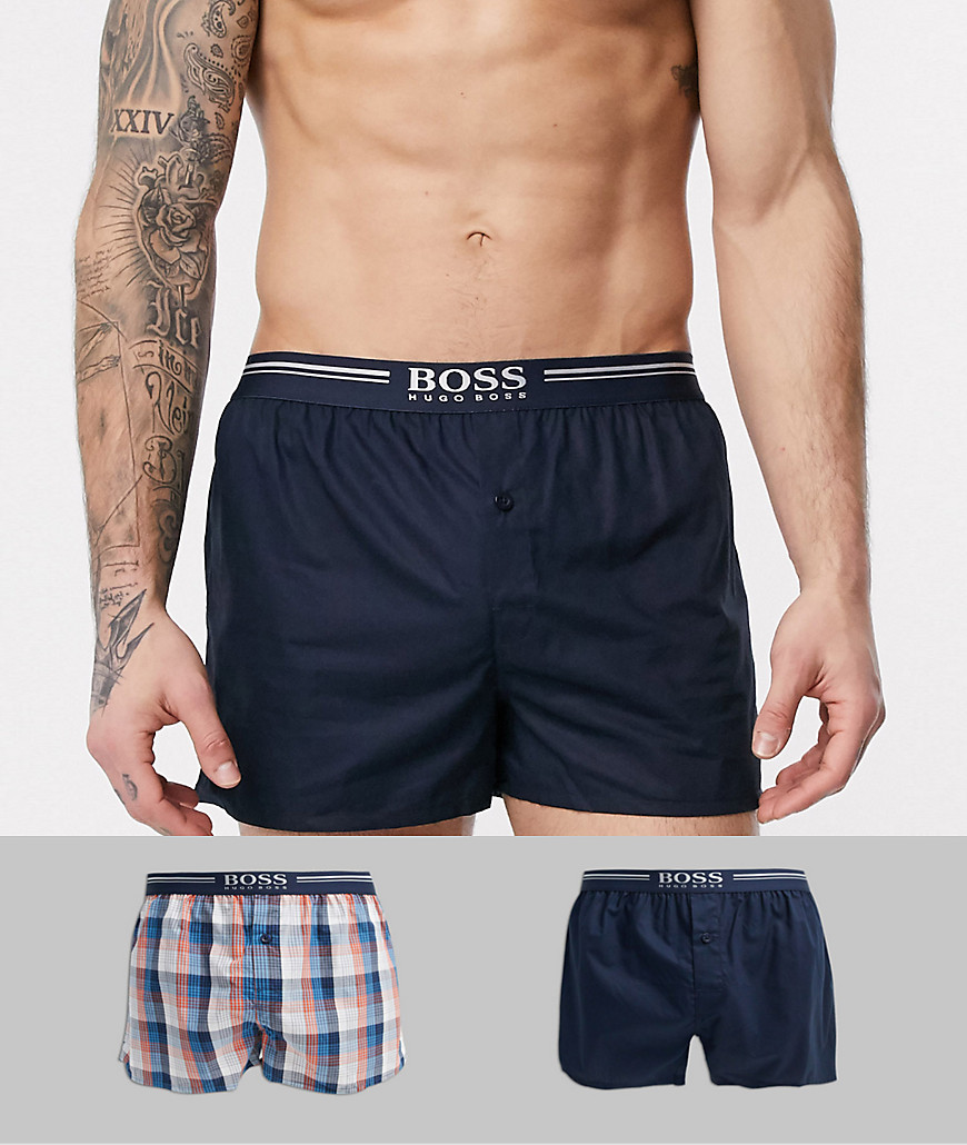 BOSS – Bodywear – 2-pack orange och rutiga, vävda boxershorts