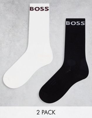 BOSS Bodywear 2 pack sporty crew socks in black and white