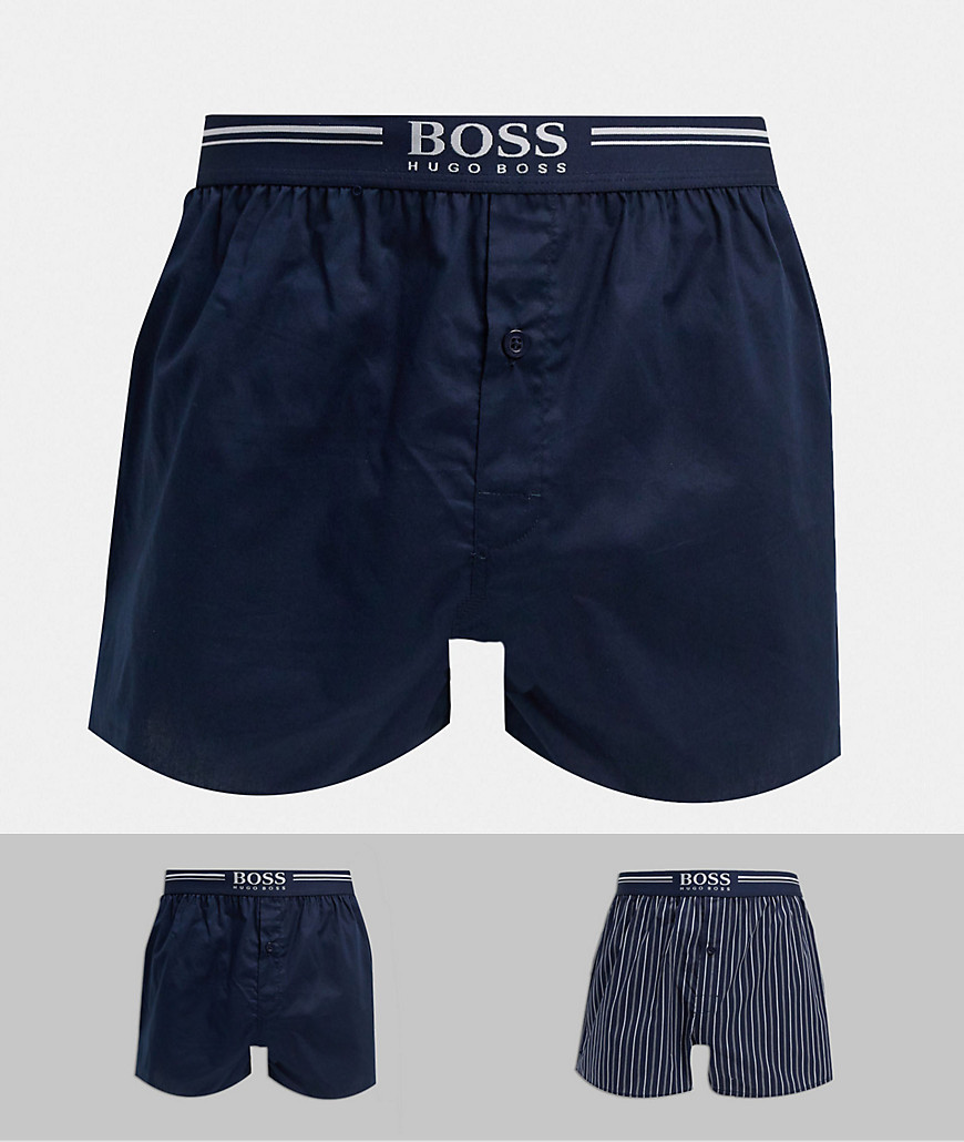 BOSS bodywear 2 pack woven boxers in stripe print-Navy