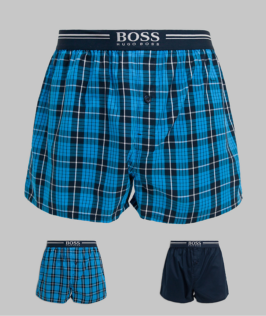 BOSS - bodywear - 2-pak vævede boksershorts i ternet print-Marineblå
