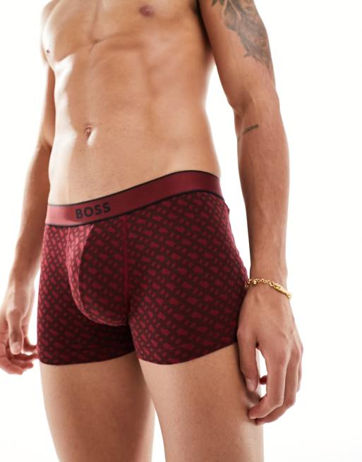 BOSS Bodywear 24 Print trunks in dark red