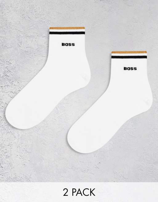 Boss Bodywear – 2er-Pack gestreifte Socken in Weiß mit Logo