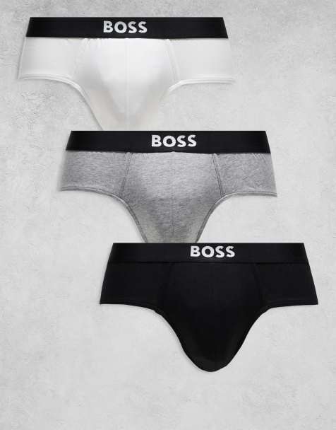 BOSS Bodywear 3 pack front icon logo hipster briefs in black, white and grey - view 1