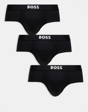 Boss Bodywear 3-pack front icon logo hipster briefs in black