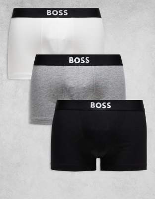 BOSS Bodywear 3-pack front icon logo trunks in black, white and gray