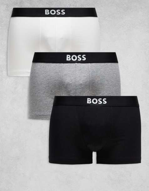 BOSS Bodywear 3-pack front icon logo trunks in black, white and gray - view 1