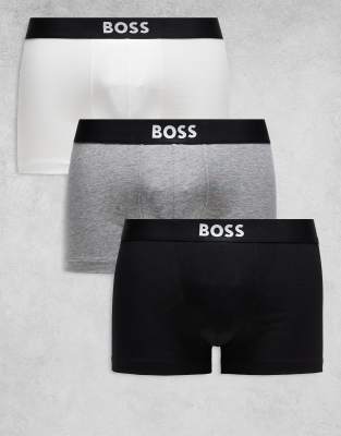 BOSS Orange Boss Bodywear 3-pack front icon logo trunks in black white and grey