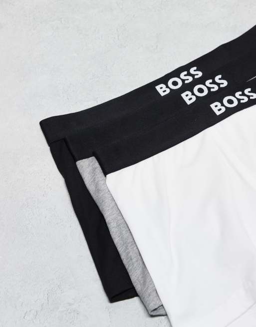 Boss Bodywear 3-pack front icon logo trunks in black, white and grey, 2 of 3