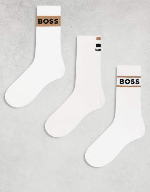 BOSS Bodywear 3 pack giftset socks in white with logo print