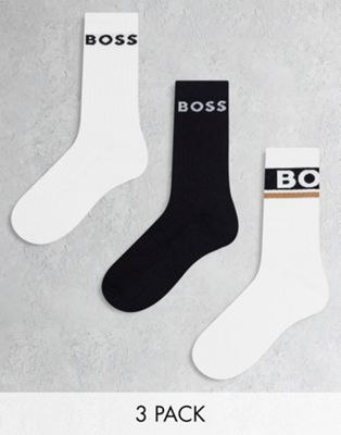 Boss Bodywear 3 pack logo socks in white and black