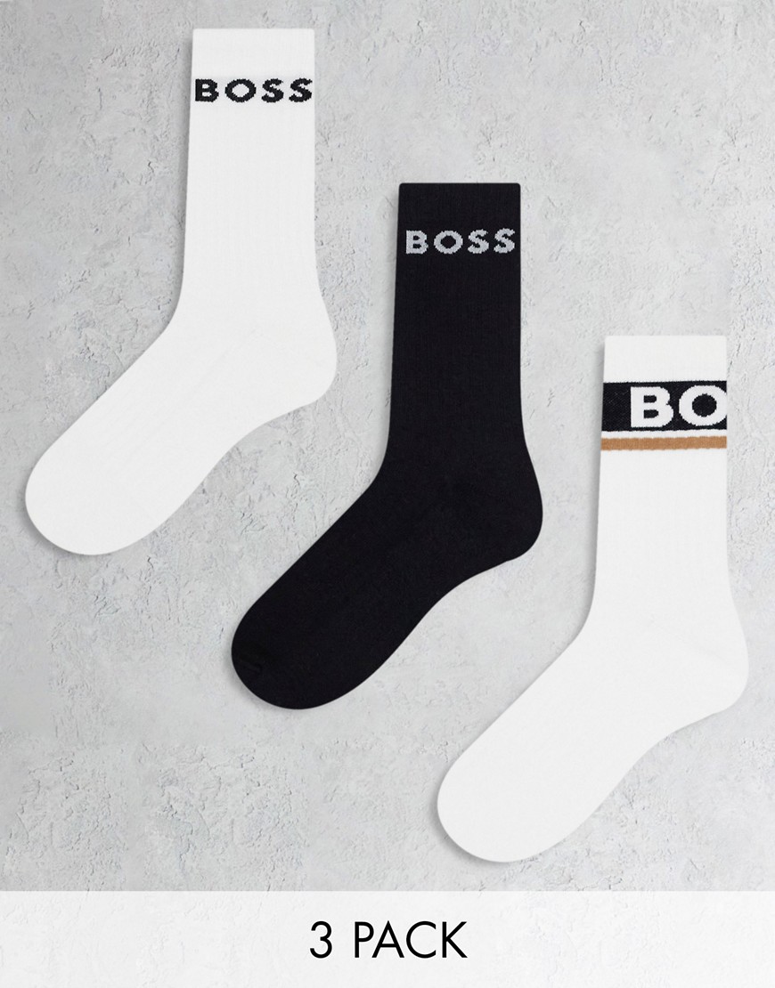 Boss Bodywear 3 pack logo socks in white and black-Multi