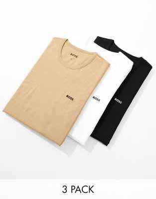 3 pack logo T-shirts in white, khaki and black-Multi