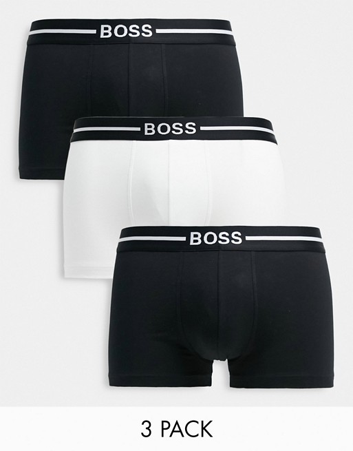 BOSS Bodywear 3 pack organic cotton trunks in black and white