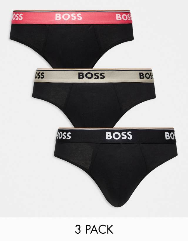 BOSS Bodywear - 3 pack power brief with multi waistbands in black