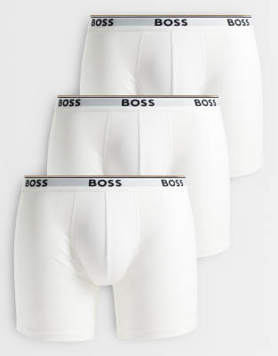 Boss Bodywear 3 Pack Power Logo Waistband Boxer Briefs In White