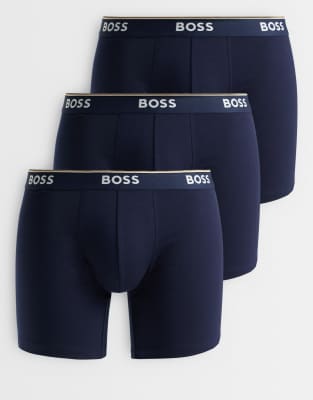 Boss Bodywear 3 Pack Power Logo Waistband Briefs In Blue
