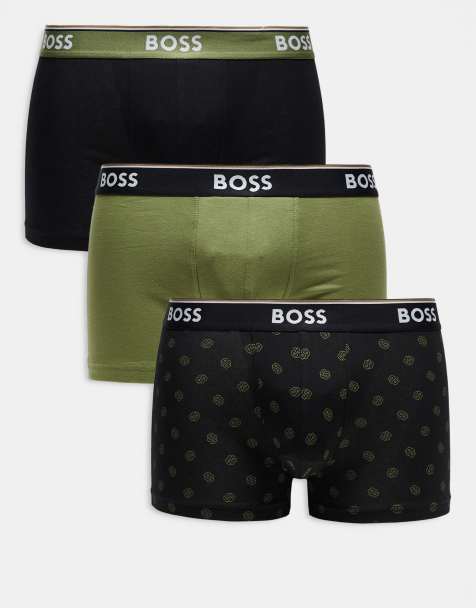 BOSS Bodywear 3 pack Power trunks in black, green and all over print - view 1