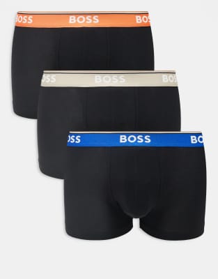 BOSS Bodywear 3-pack Power trunks in black with contrast waistbands
