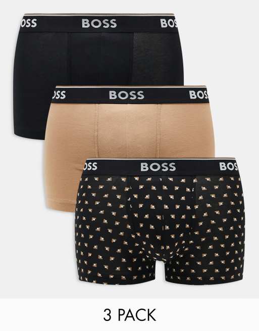 BOSS Bodywear 3 pack power trunks in black with design print ASOS