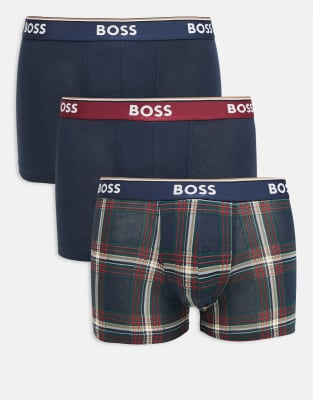 Hugo Red Boss Bodywear 3 Pack Power Trunks In Blue