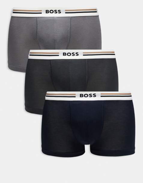 BOSS Bodywear 3 pack revive trunks in navy and grey with contrast waistband - view 1