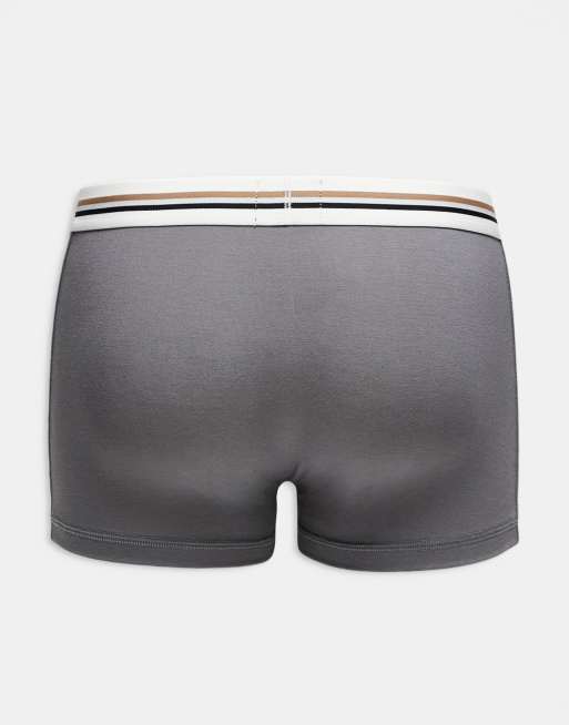 BOSS Bodywear 3 pack revive trunks in navy and grey with contrast wasitband, 2 of 3