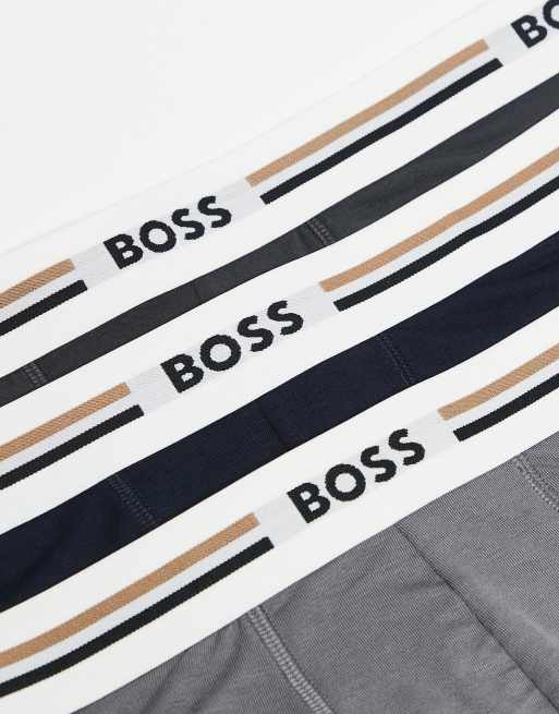 BOSS Bodywear 3 pack revive trunks in navy and grey with contrast wasitband, 3 of 3