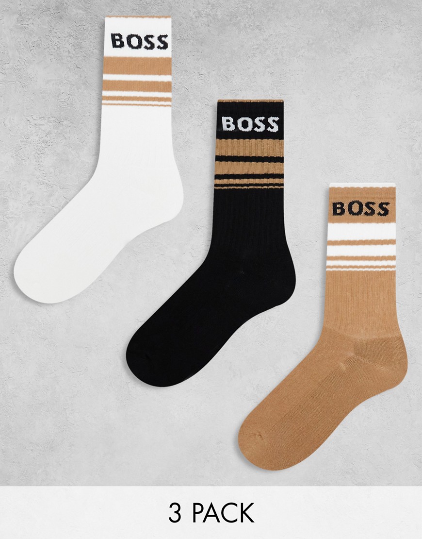 Boss Bodywear 3 pack rib stripe ankle sock in multi