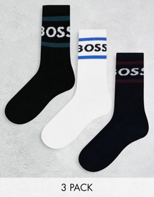 BOSS Bodywear 3 pack rib stripe socks in multi