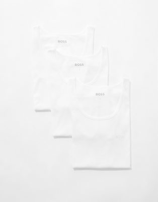 HUGO BOSS 3-PACK RIBBED LOGO TANK TOPS 