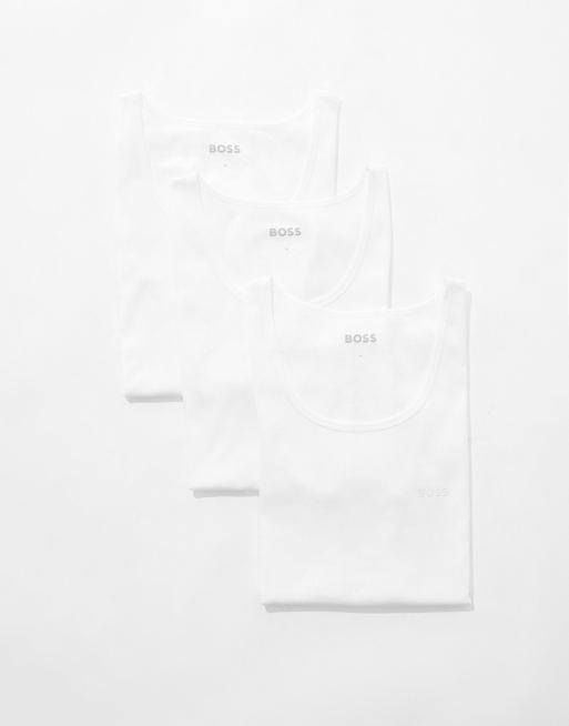 Boss Bodywear 3-pack ribbed logo vests in white, 2 of 4