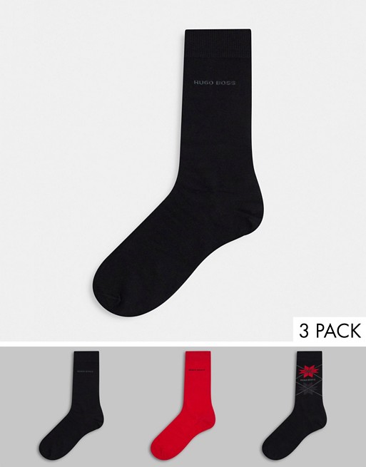BOSS Bodywear 3 pack socks giftset in black and red