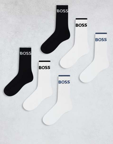 BOSS Bodywear 3 pack stripe logo rib trainer socks  in tan/white/black - view 1