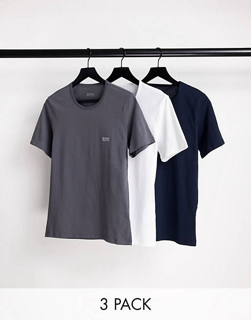 Men Boss Bodywear 3 pack t-shirt in white/navy/grey 