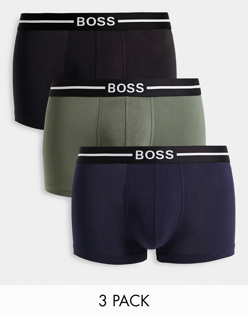 Boss Bodywear 3 Pack Trunks In Black/khaki/navy-multi
