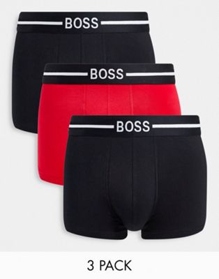BOSS Bodywear 3 pack trunks in black/red