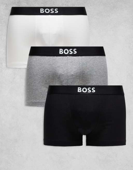 BOSS Bodywear – 3er-Pack Unterhosen in Schwarz, Weiß und Grau mit Markenlogo vorne