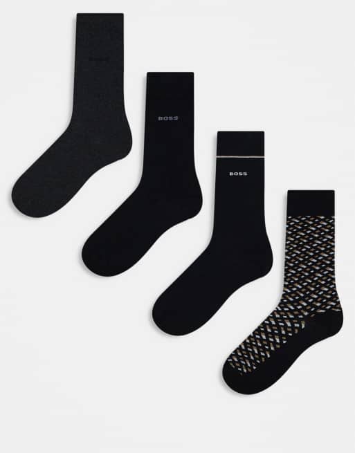 BOSS Bodywear 4 pack monogram gift set socks in black