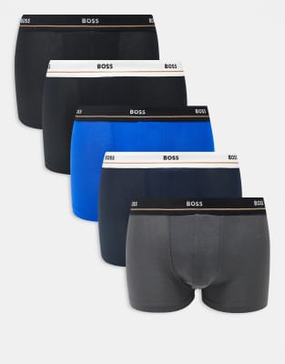 BOSS Orange Boss Bodywear 5-pack Essential boxer briefs in blue black and grey