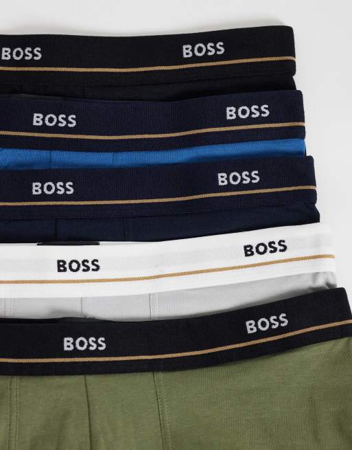 BOSS Bodywear 5 pack essential logo waistband trunks in multi, 2 of 3
