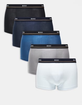 Hugo Red BOSS Bodywear 5 pack essentials trunks in navy grey and blue-Multi