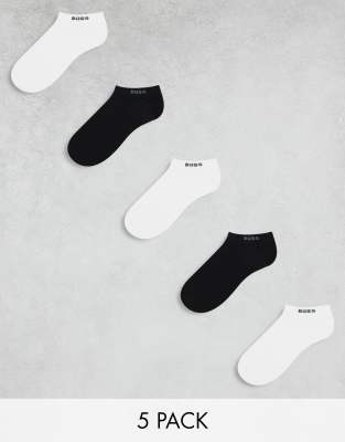 BOSS Bodywear 5 pack trainer socks in black and white-Multi