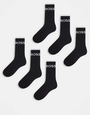 BOSS Bodywear BOSS Bodywear 6 pack stripe logo trainer socks in black