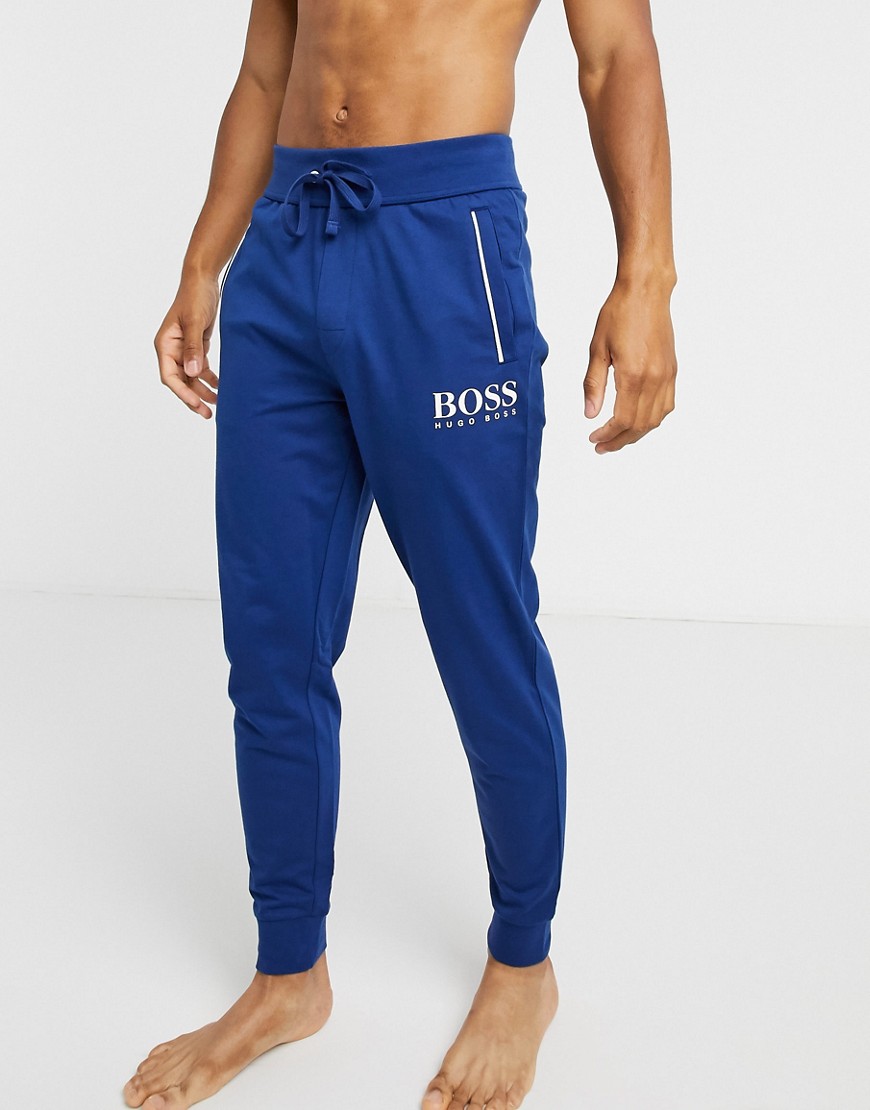BOSS – Bodywear Authentic – Blå mjukisbyxor med logga och muddar