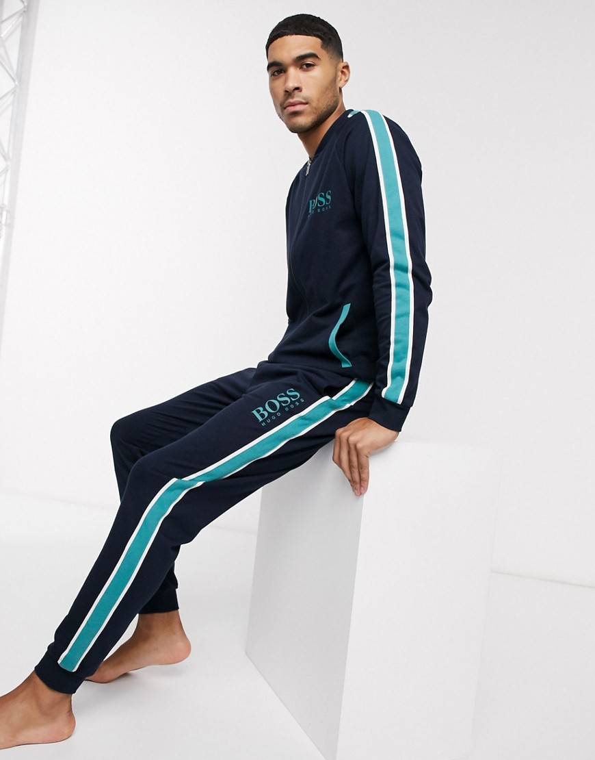 BOSS - Bodywear Authentic - Combi-set met joggingbroek met enkelboord en logo in marineblauw