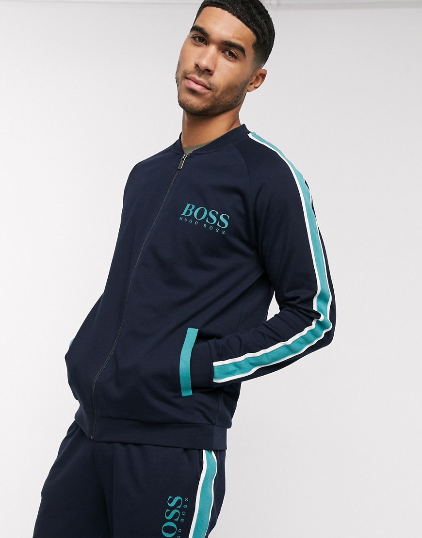 BOSS - Bodywear Authentic - Combi-set met trainingsjack met logo in marineblauw