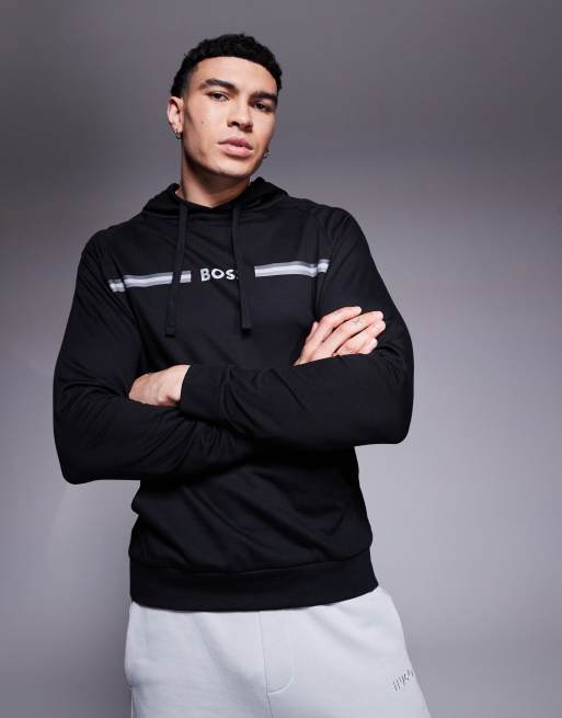 BOSS Bodywear - Authentic - Felpa con cappuccio vestibilità classica nera con riga del logo