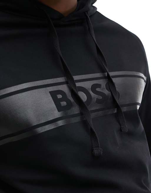BOSS Bodywear - Authentic - Felpa nera con logo stampato e cappuccio, 2 di 4